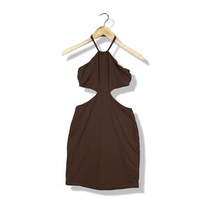 Skims Fits Everybody Backless Mini Halter Dress Womens M Cocoa Brown Stretch